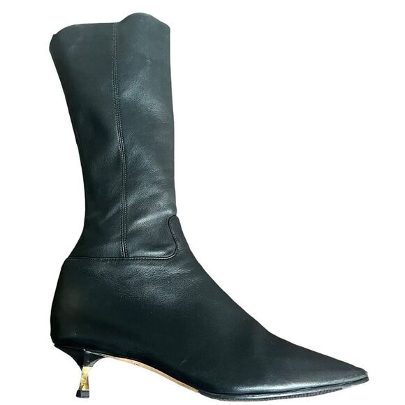 Valentino Black Nappa Leather Mid-Calf Pointed Toe Boots Size 39.5 US 9 - Picture 1 of 16